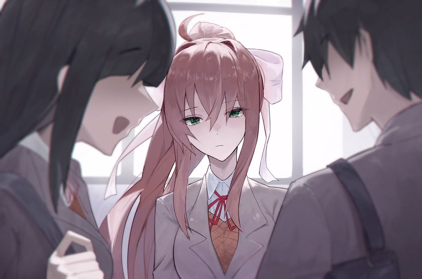 monika, yuri, and protagonist (doki doki literature club) drawn by vyva