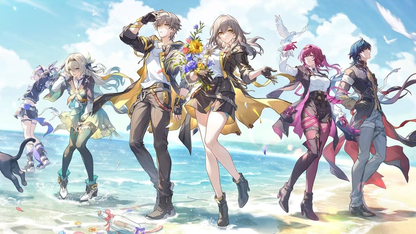 trailblazer, firefly, stelle, kafka, caelus, and 2 more (honkai and 1 more)