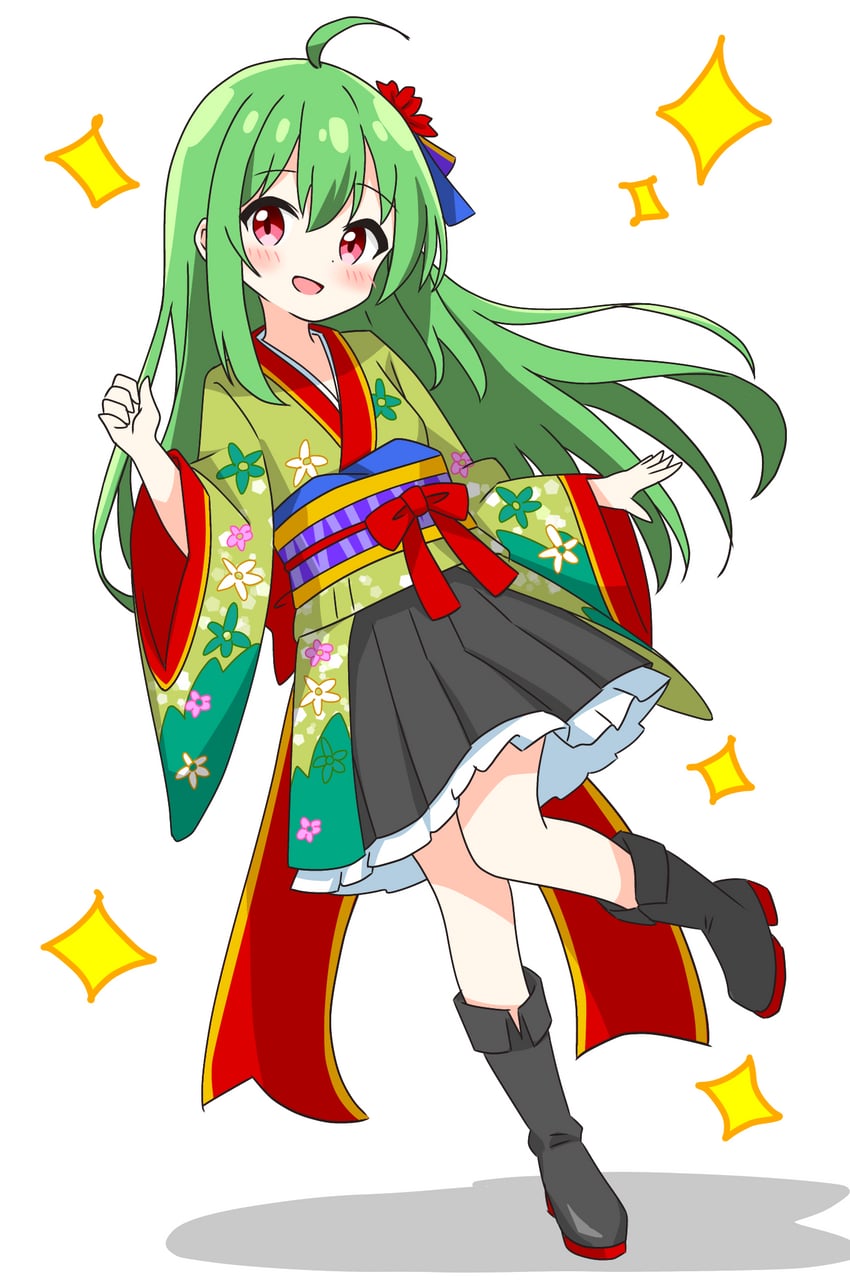green-haired kimono girl (original) drawn by kotatsu-mazoku