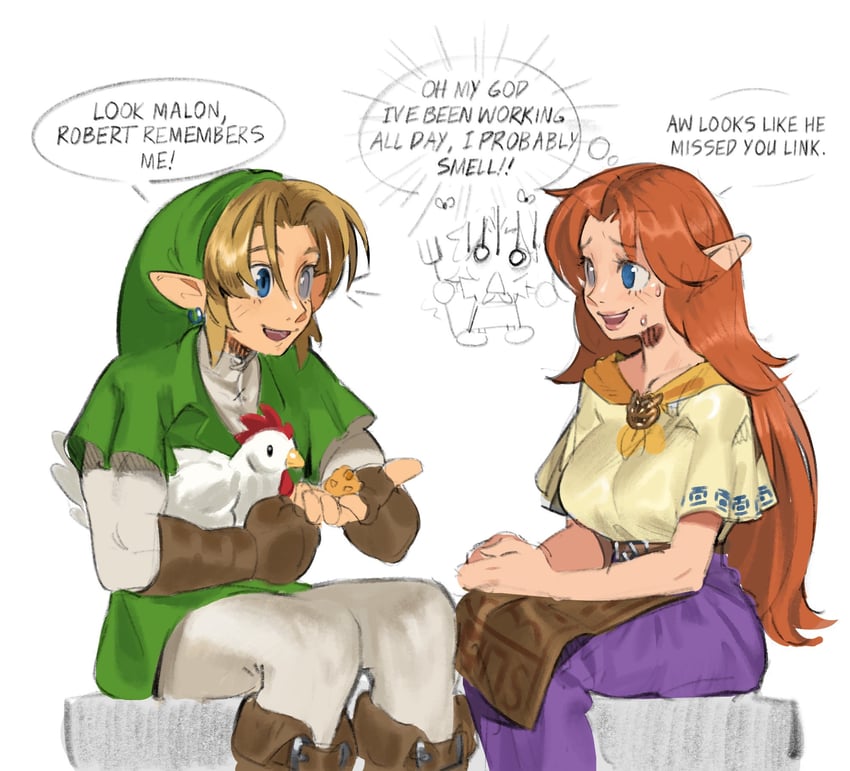 link, malon, and cucco (the legend of zelda and 1 more) drawn by linesharkart