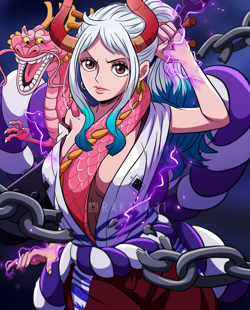 yamato and kouzuki momonosuke (one piece) drawn by rakara11_(rakkarts)