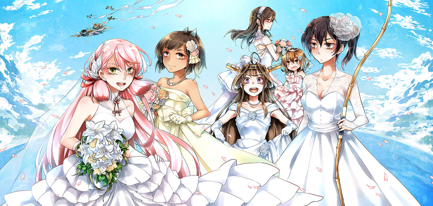 kaga, kongou, ikazuchi, akashi, fairy, and 2 more (kantai collection) drawn by kikuichi_monji