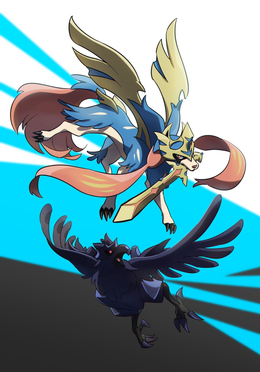 corviknight and zacian (pokemon) drawn by ukata