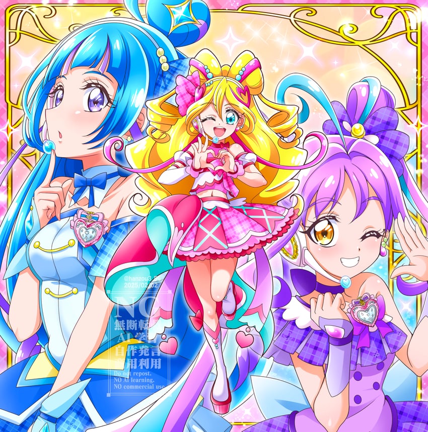 sakura uta, cure idol, shigure kokoro, aokaze nana, cure wink, and 1 more (precure and 1 more) drawn by hanzou
