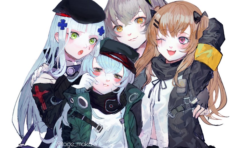hk416, ump45, ump9, and g11 (girls' frontline) drawn by mochacot