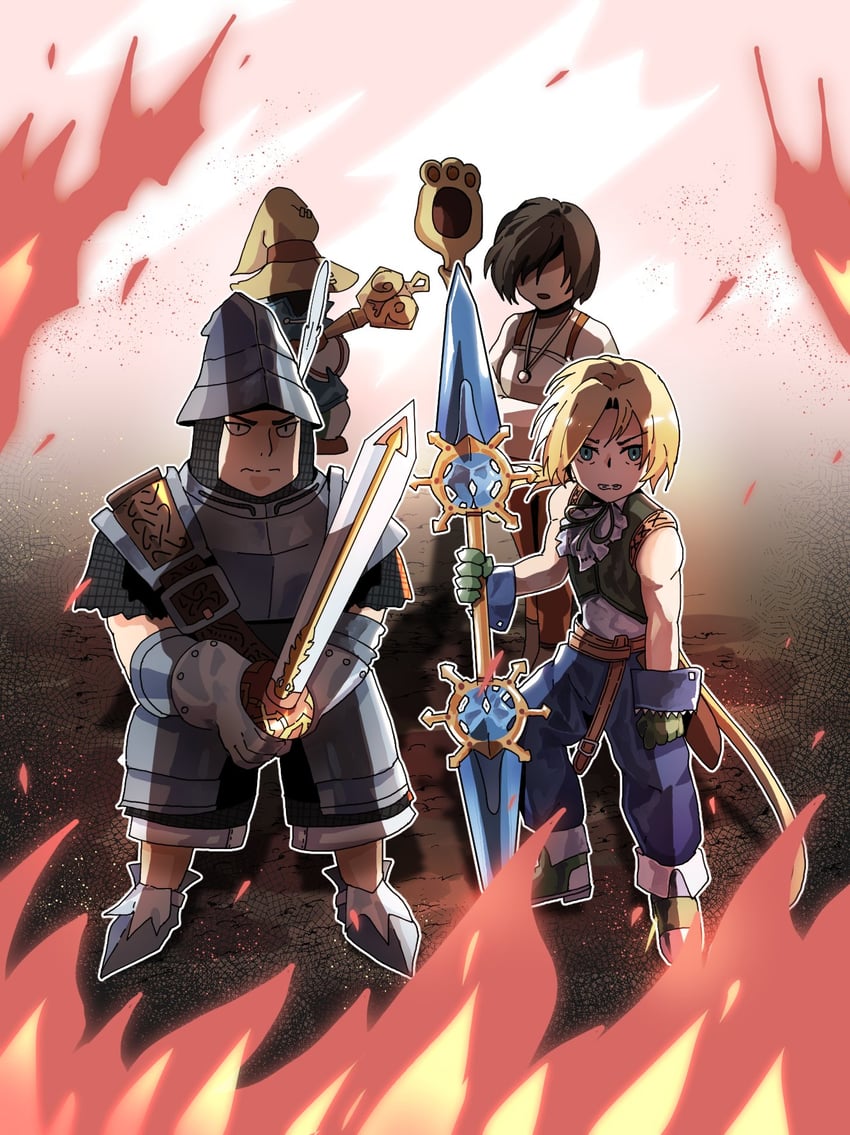 zidane tribal, garnet til alexandros xvii, black mage, vivi ornitier, and adelbert steiner (final fantasy and 1 more) drawn by ry_mangdung