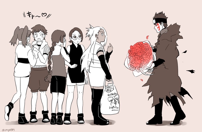 uchiha sarada, kakei sumire, akimichi chouchou, izuno wasabi, suzumeno namida, and 1 more (naruto and 1 more) drawn by green_yossy