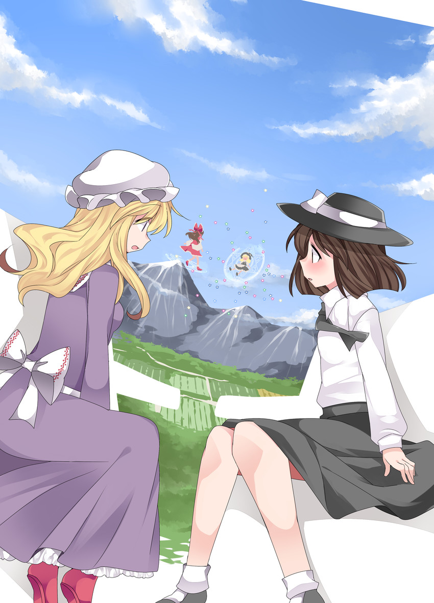 hakurei reimu, kirisame marisa, usami renko, and maribel hearn (touhou) drawn by hammer_(sunset_beach)