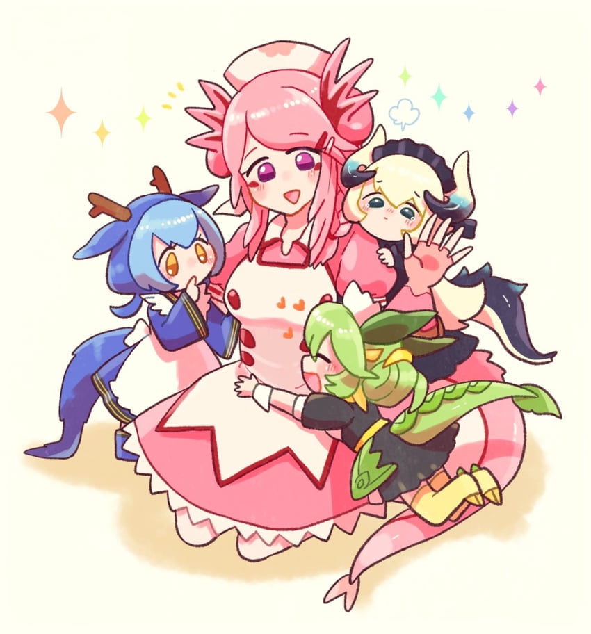 laundry dragonmaid, parlor dragonmaid, chamber dragonmaid, and nurse dragonmaid (yu-gi-oh!) drawn by gohan_(horth-waribasi)