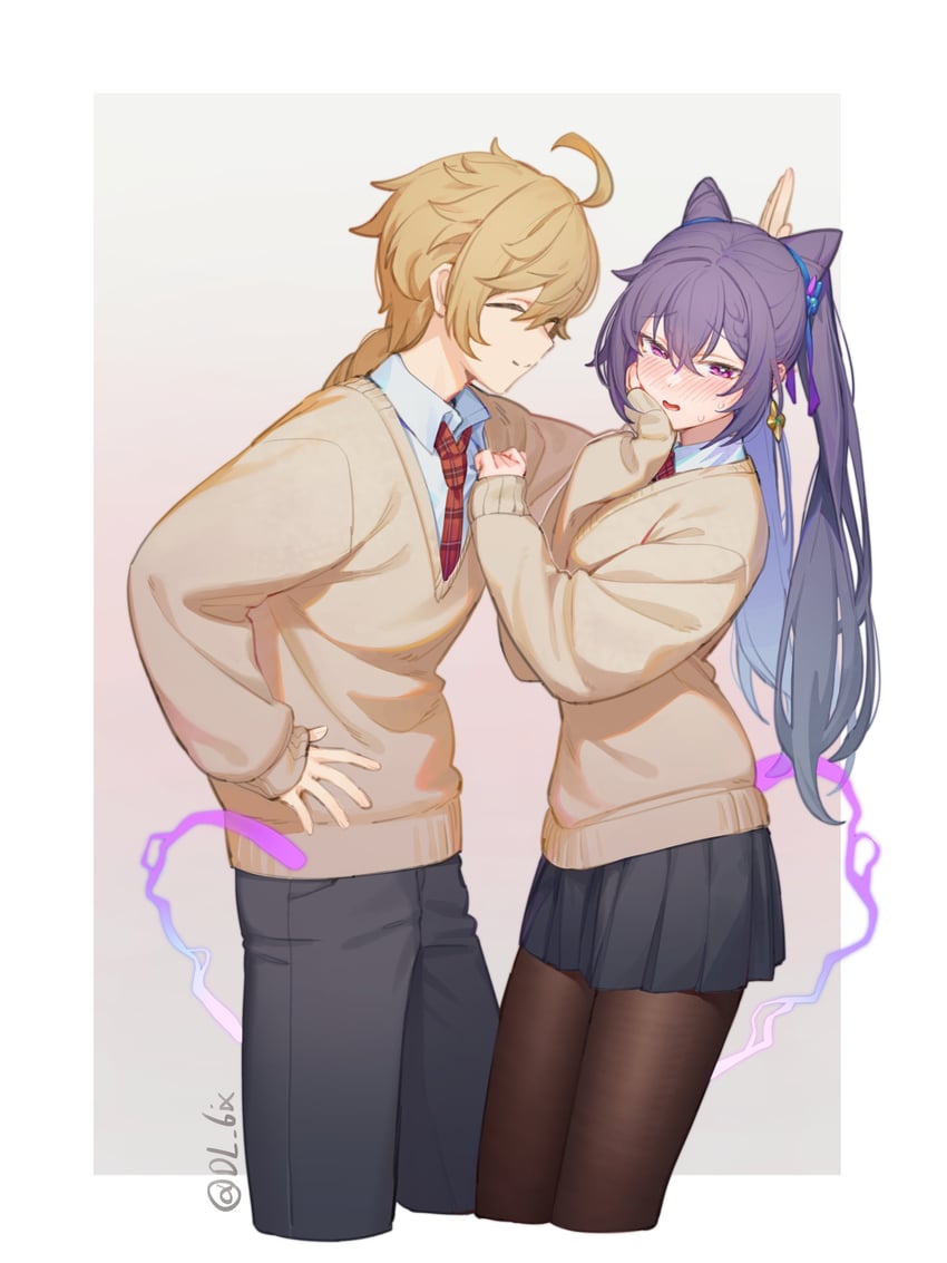 aether and keqing (genshin impact) drawn by dl_(dl_6ix)
