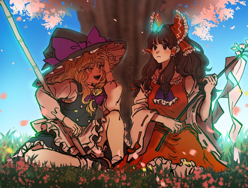 hakurei reimu and kirisame marisa (touhou) drawn by kuya_(hey36253625)