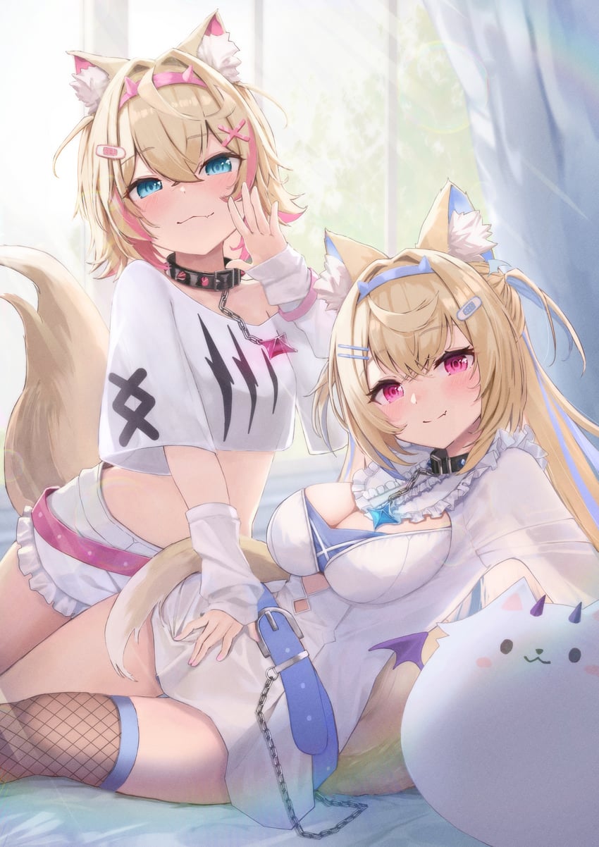 fuwawa abyssgard, mococo abyssgard, and perroccino (hololive and 1 more) drawn by asa_heizo