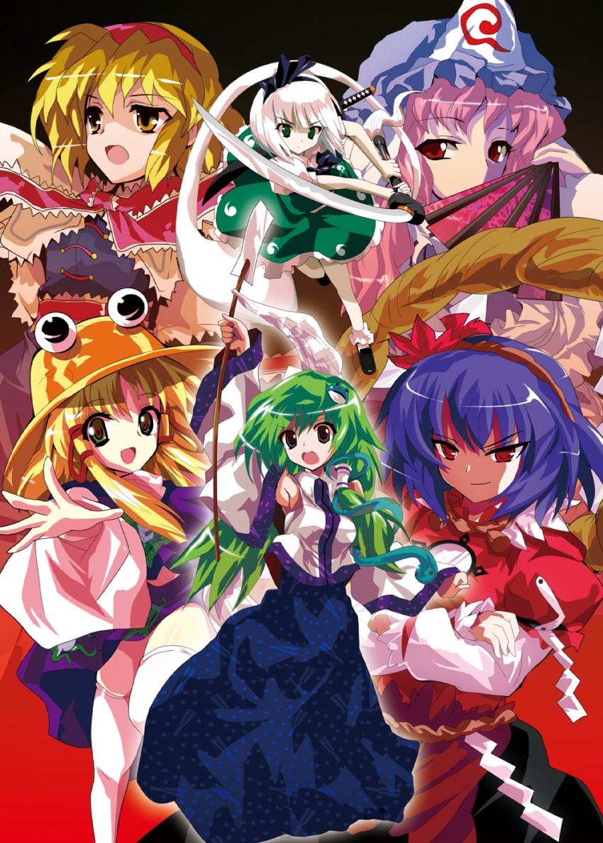 kochiya sanae, konpaku youmu, alice margatroid, saigyouji yuyuko, moriya suwako, and 1 more (touhou) drawn by oyu_no_kaori