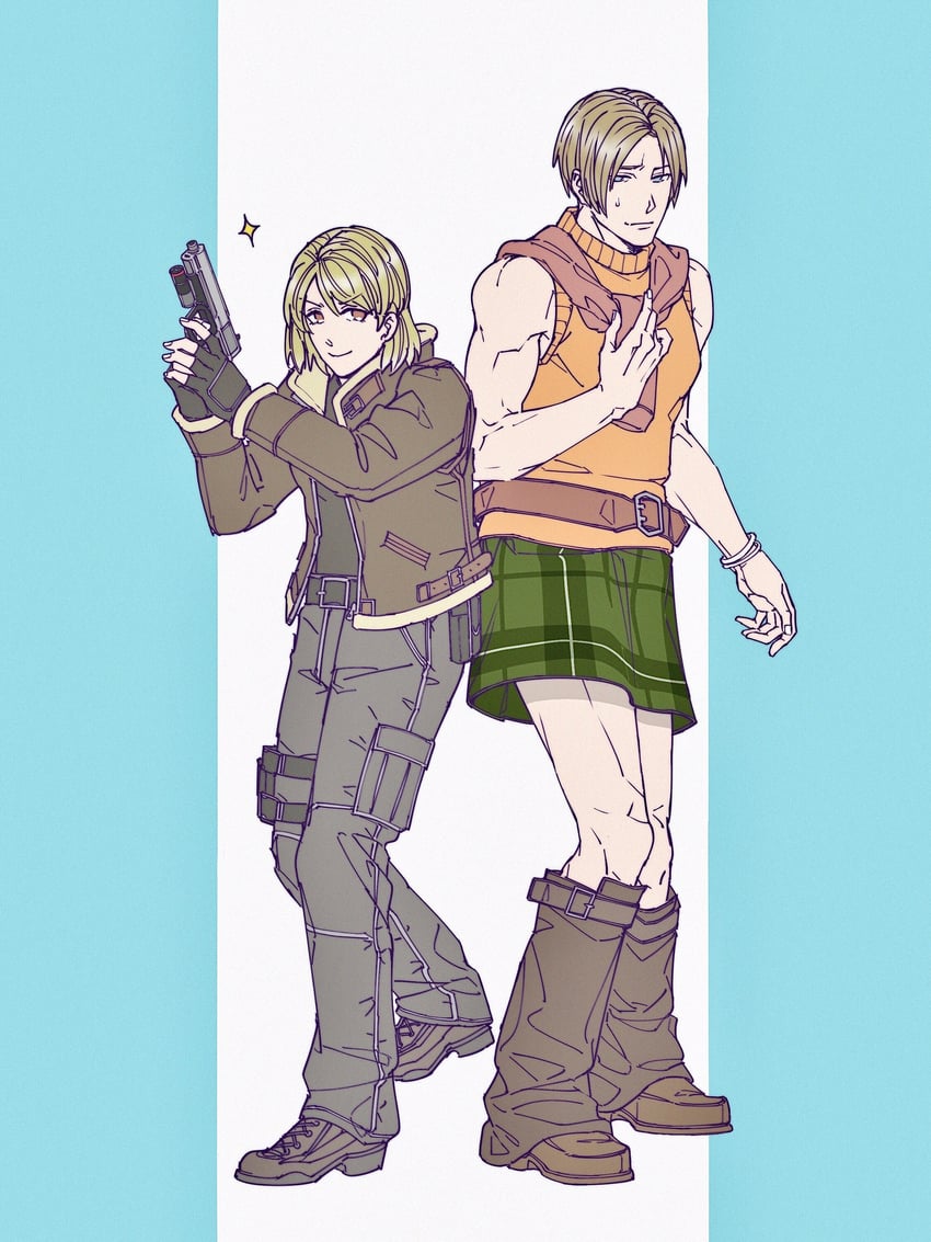 leon s. kennedy and ashley graham (resident evil and 1 more) drawn by an_chovy