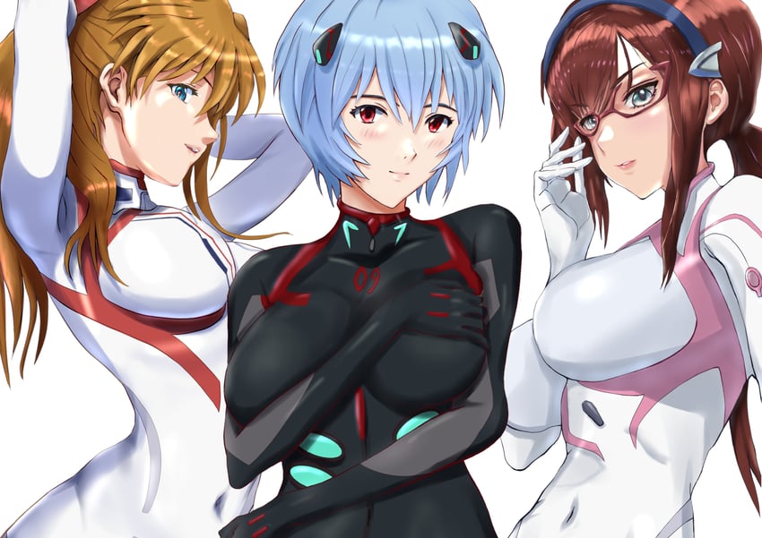 souryuu asuka langley, ayanami rei, and makinami mari illustrious (neon genesis evangelion and 2 more) drawn by riteral