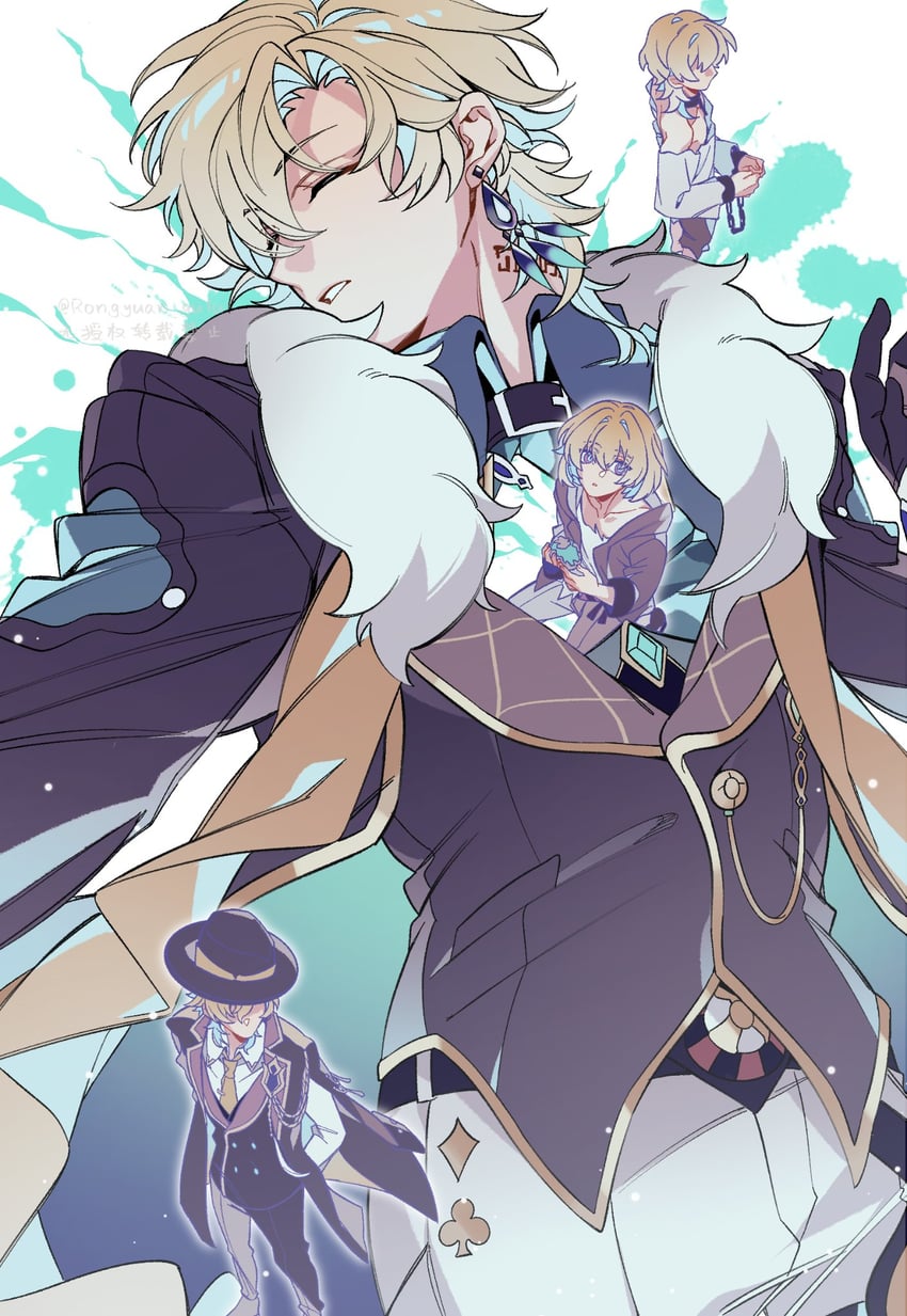 aventurine and kakavasha (honkai and 1 more) drawn by rongyuan_gulu