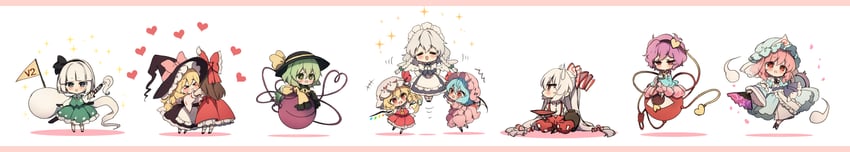 hakurei reimu, kirisame marisa, remilia scarlet, flandre scarlet, izayoi sakuya, and 5 more (touhou) drawn by piyokichi