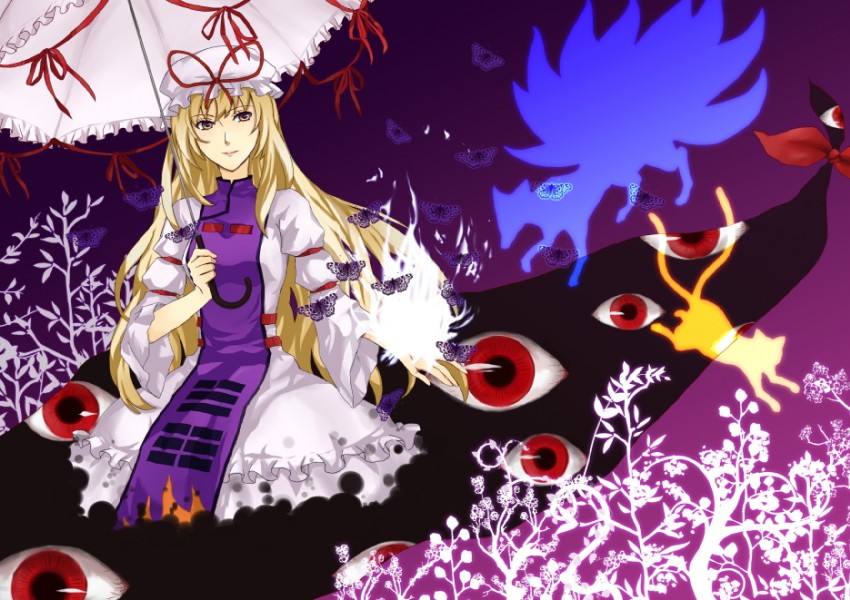 yakumo yukari, yakumo ran, and chen (touhou) drawn by riddle_aster