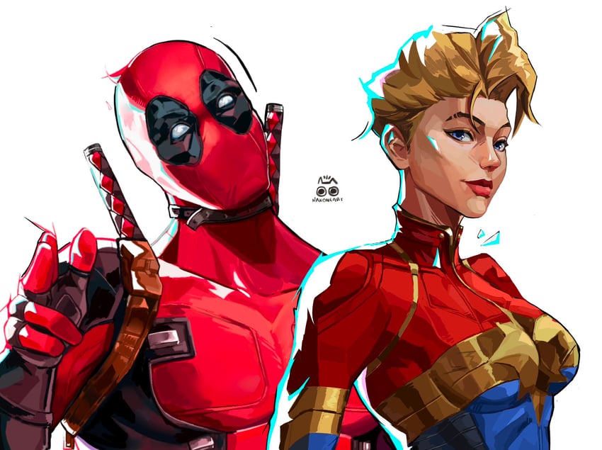 deadpool, carol danvers, and captain marvel (marvel and 2 more) drawn by nakoneart