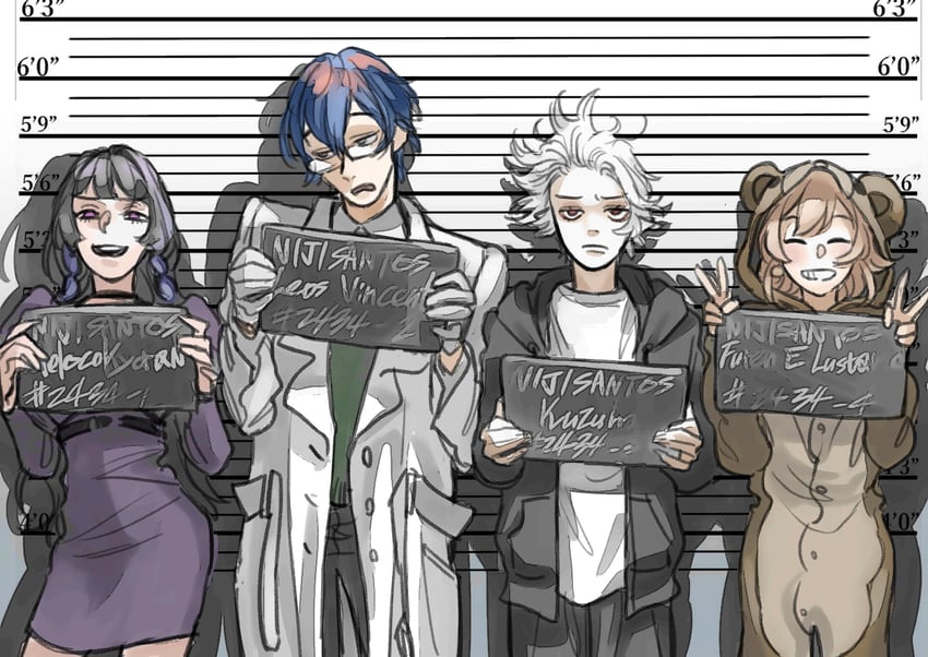 kuzuha, furen e lustario, leos vincent, and meloco kyoran (nijisanji and 3 more) drawn by koze_niire