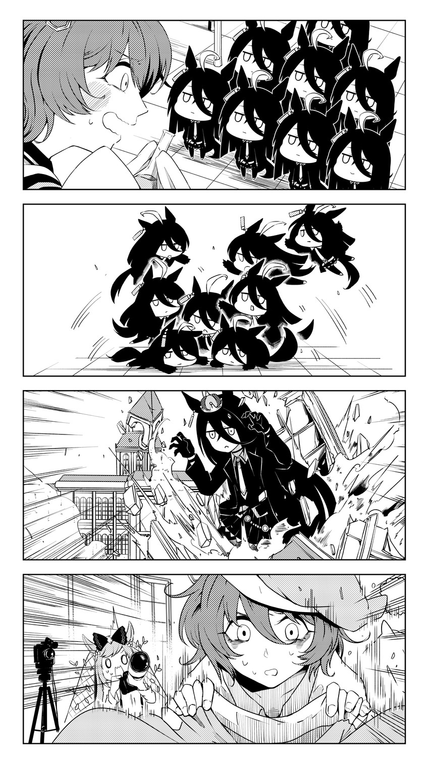 agnes tachyon, manhattan cafe, agnes digital, and king slime (umamusume and 1 more) drawn by tori_(hiyoko_bazooka)