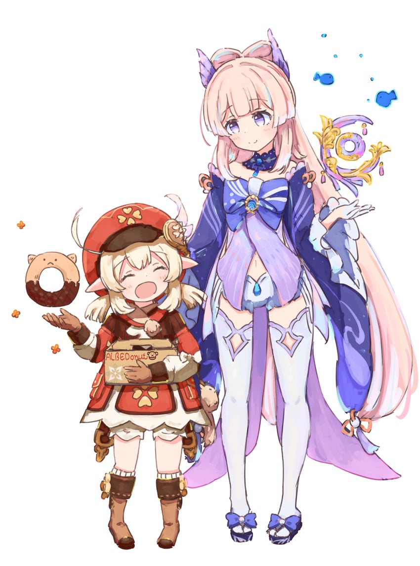 klee and sangonomiya kokomi (genshin impact) drawn by sateto_(user_knrf2332)