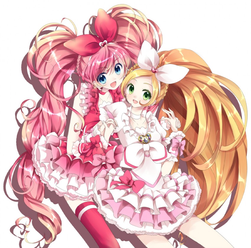 houjou hibiki, minamino kanade, cure melody, and cure rhythm (precure and 1 more) drawn by uzuki_aki