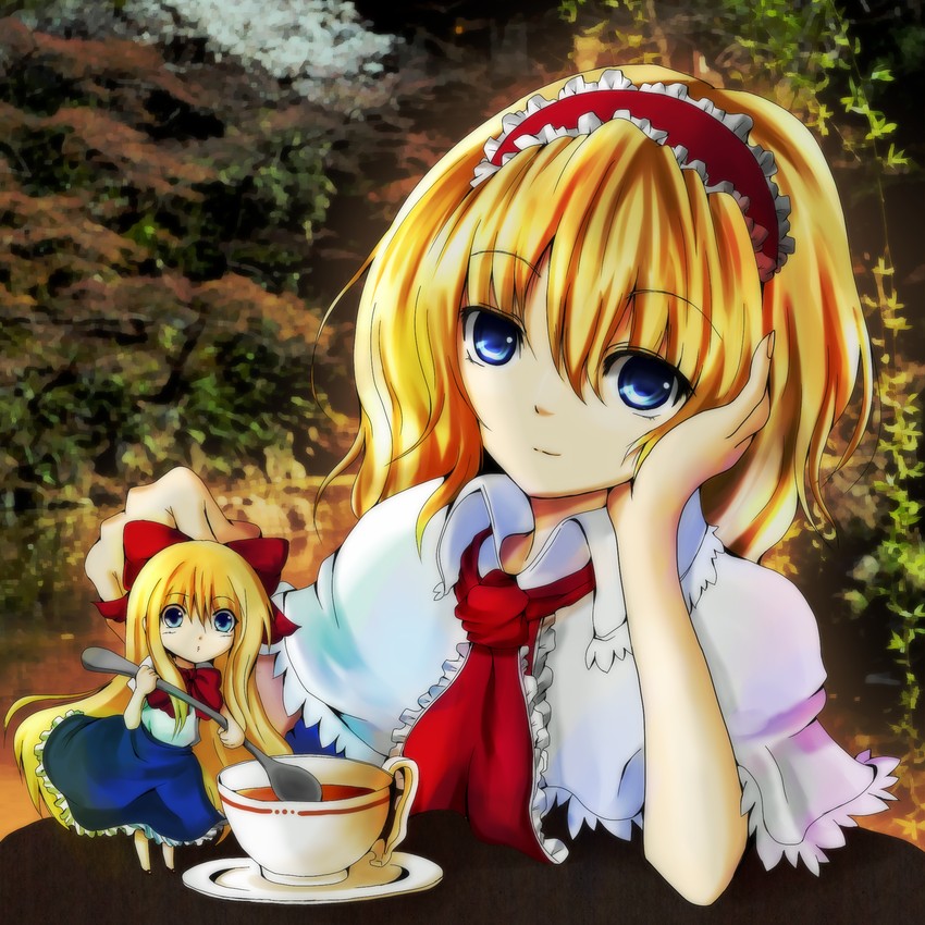 alice margatroid and shanghai doll (touhou) drawn by jellylily and kuroneko_(fragrant_olive)