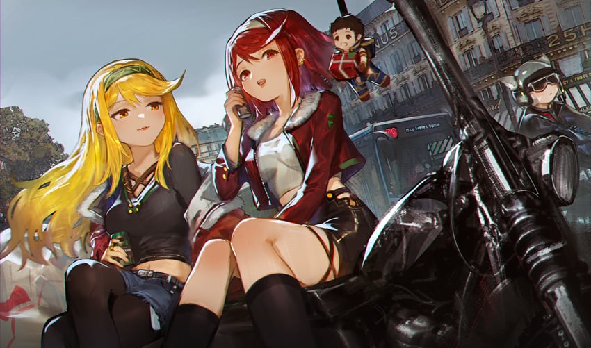 pyra, mythra, nia, and rex (xenoblade chronicles and 1 more) drawn by daible