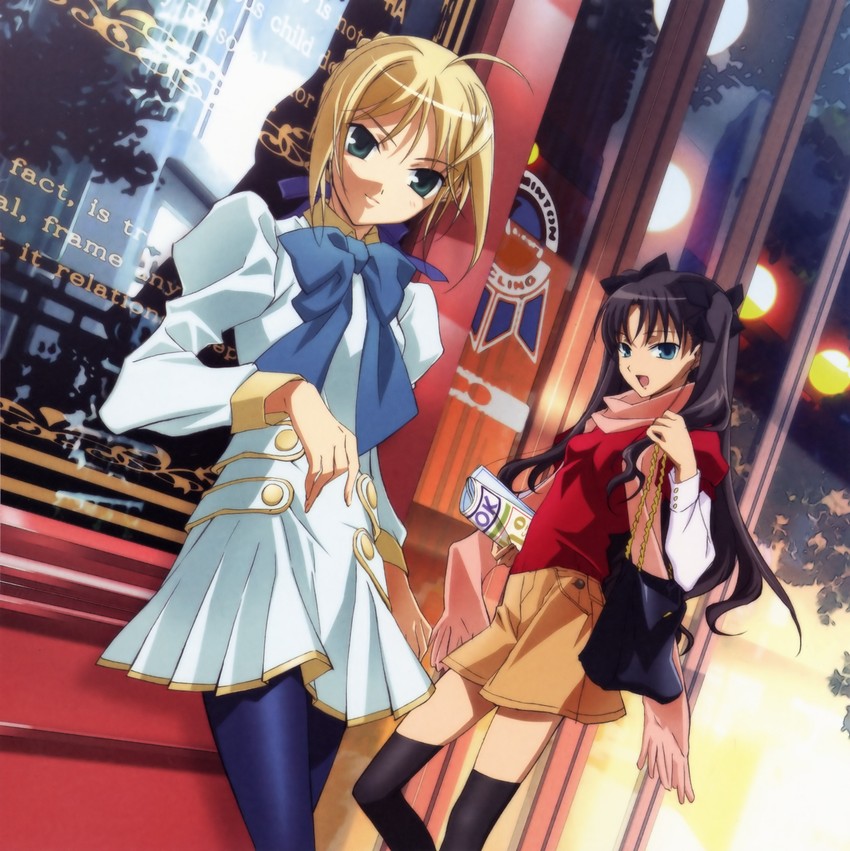 artoria pendragon, saber, and tohsaka rin (fate and 1 more) drawn by fujii_maki
