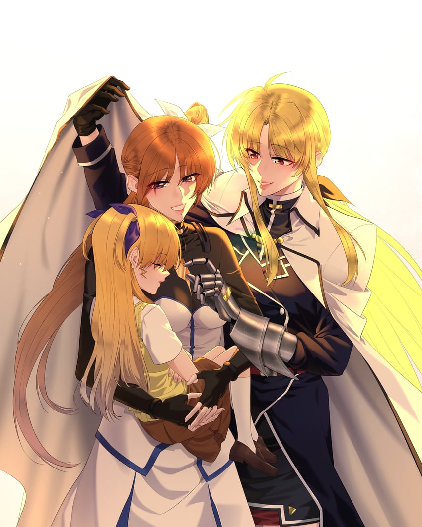 fate testarossa, takamachi nanoha, and vivio (lyrical nanoha and 1 more) drawn by kaichan2536