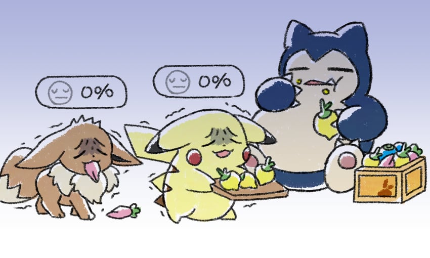 pikachu, eevee, and snorlax (pokemon and 1 more) drawn by oceannuts