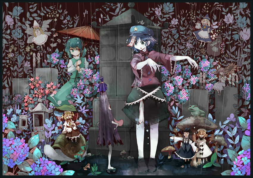 tatara kogasa, miyako yoshika, lily white, star sapphire, luna child, and 3 more (touhou) drawn by uma_(ninjin_misaki)