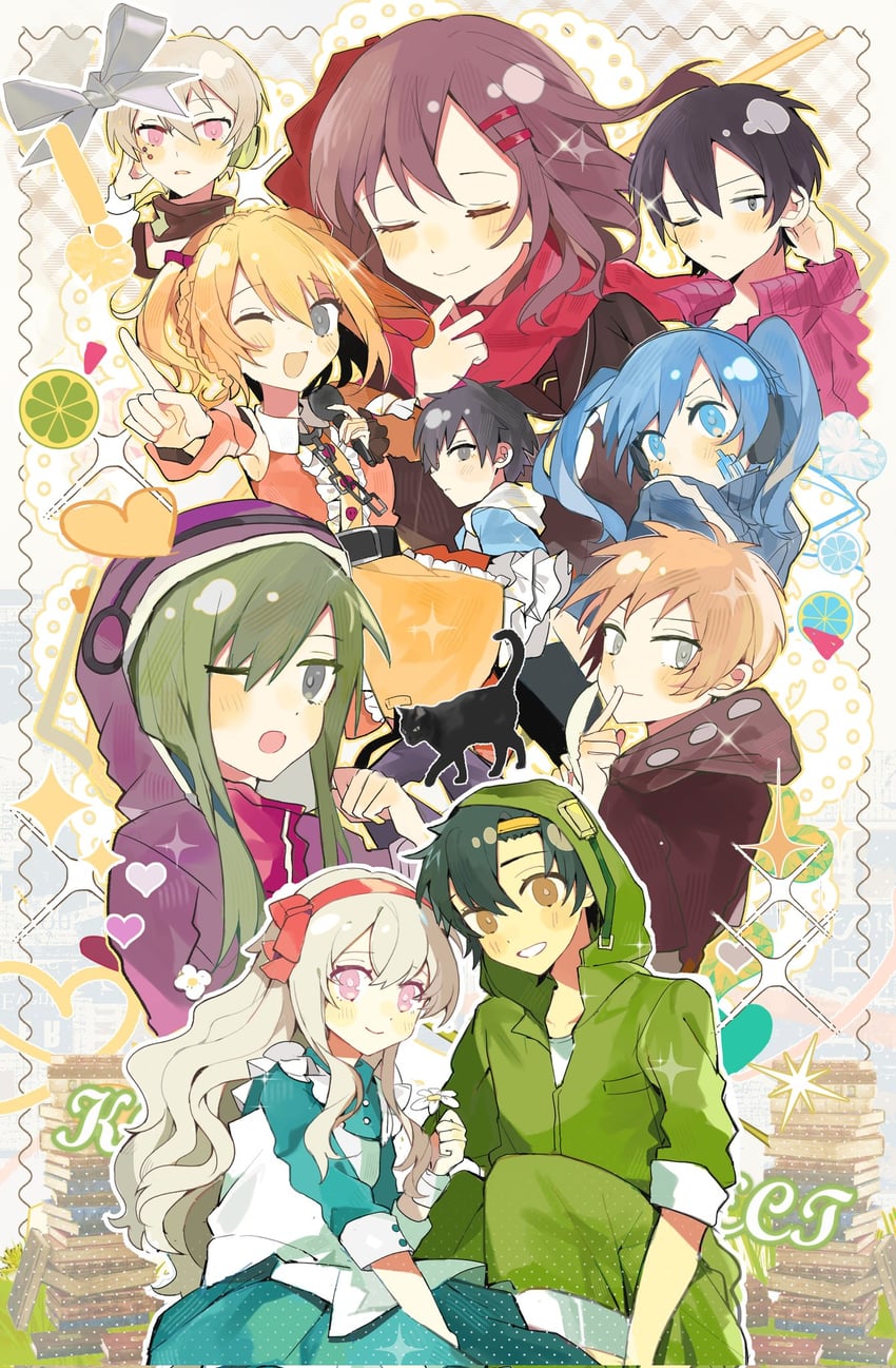 tateyama ayano, kozakura marry, kisaragi shintarou, kido tsubomi, ene, and 5 more (kagerou project) drawn by otorigg