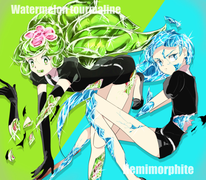 watermelon tourmaline and hemimorphite (houseki no kuni) drawn by mitoshi