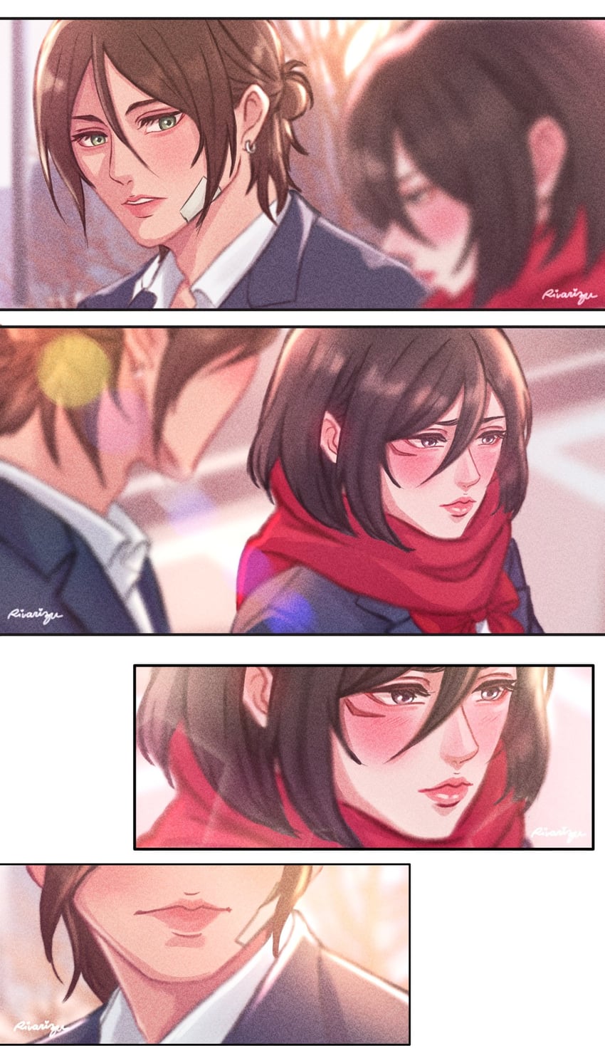 mikasa ackerman and eren yeager (shingeki no kyojin) drawn by rivarizu
