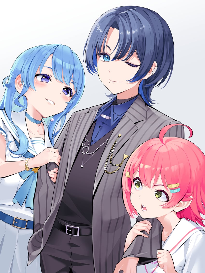 hoshimachi suisei, sakura miko, and hiodoshi ao (hololive and 1 more) drawn by kannougame