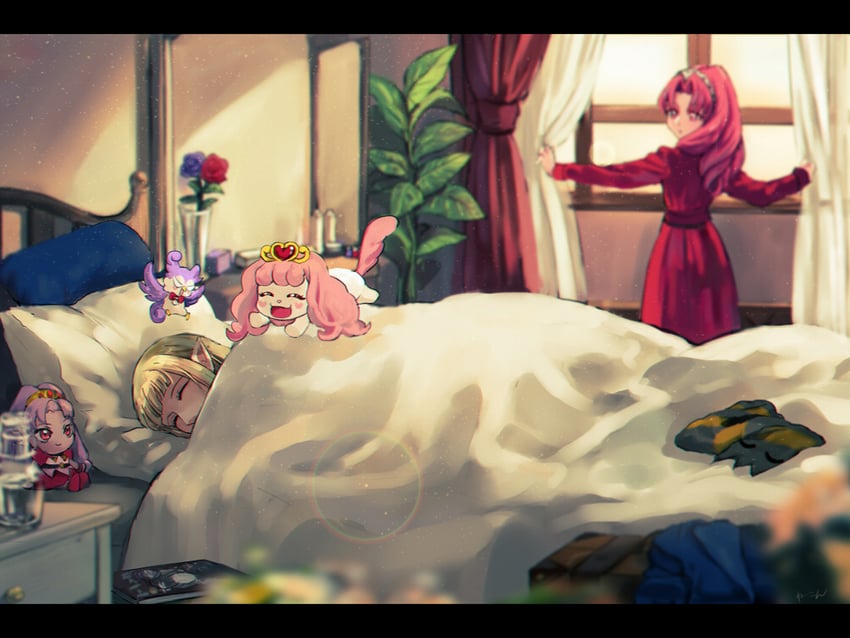 akagi towa, cure scarlet, puff, aroma, and shut (precure and 1 more) drawn by mohemohemincho