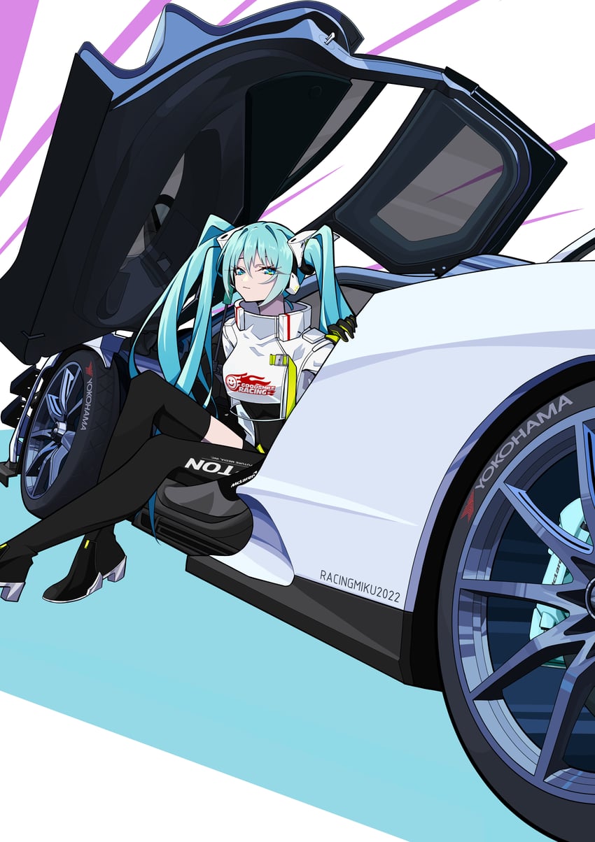 hatsune miku and racing miku (vocaloid and 1 more) drawn by ji-rex