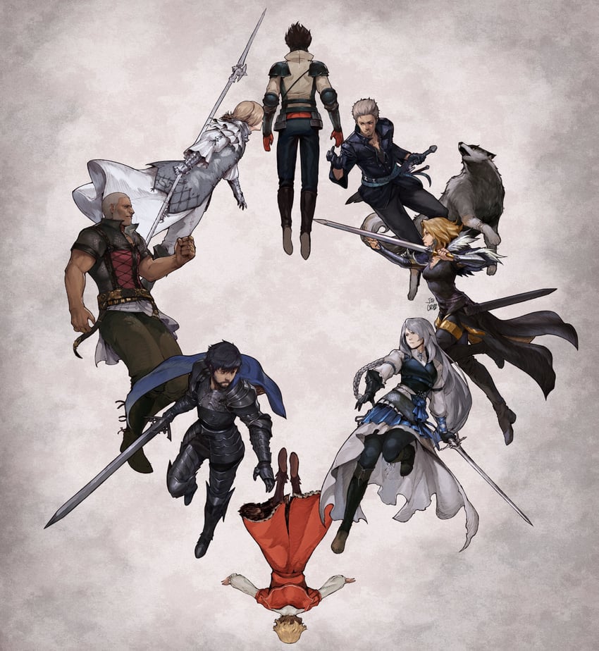 clive rosfield, jill warrick, dion lesage, joshua rosfield, torgal, and 4 more (final fantasy and 2 more) drawn by josh_corpuz