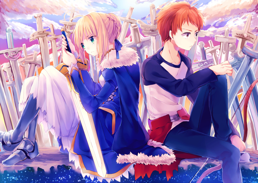 artoria pendragon, saber, and emiya shirou (fate and 1 more) drawn by bcoca