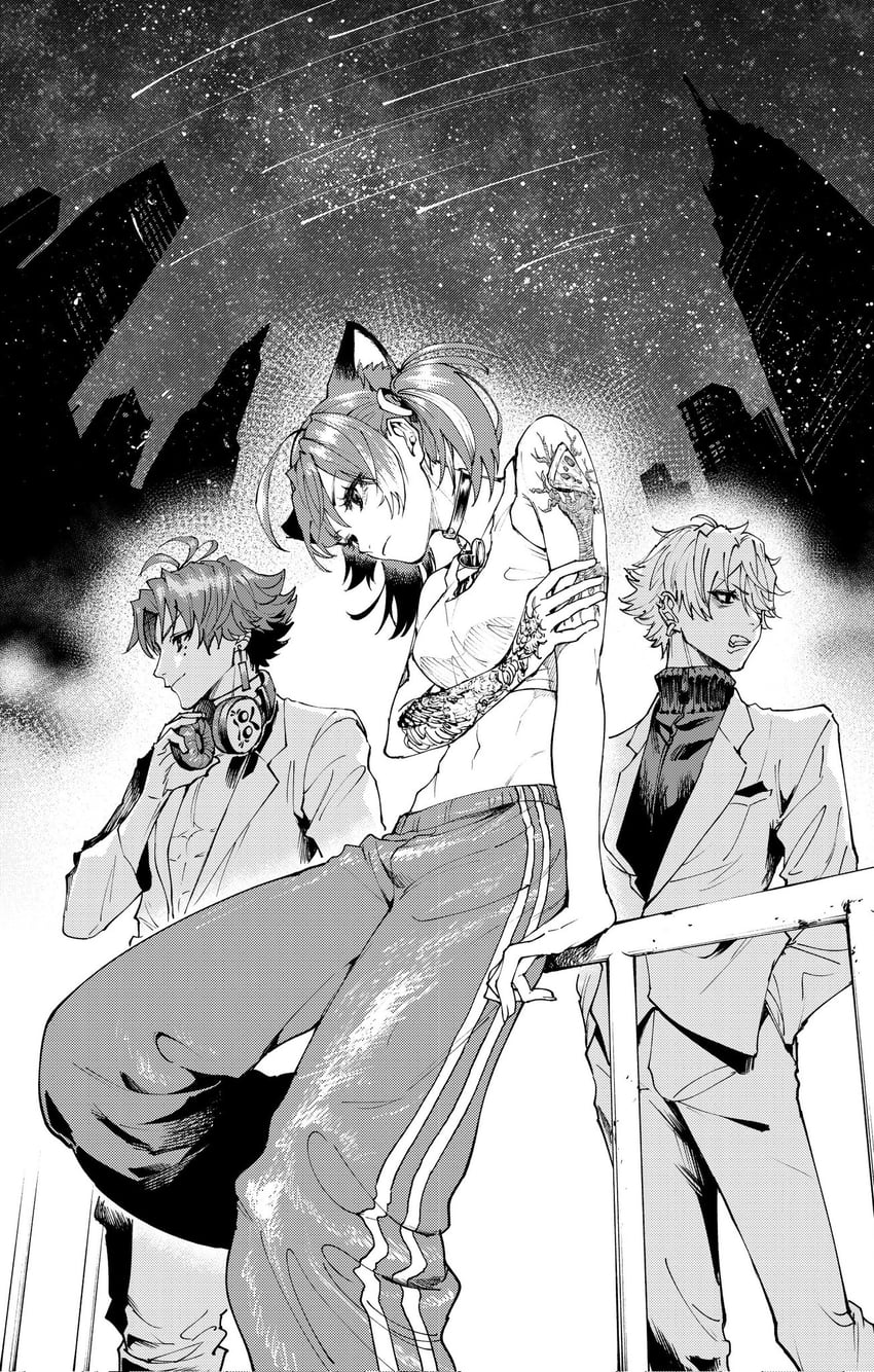 kuzuha, akami karubi, and hiiragi tsurugi (nijisanji and 2 more) drawn by katsurohan