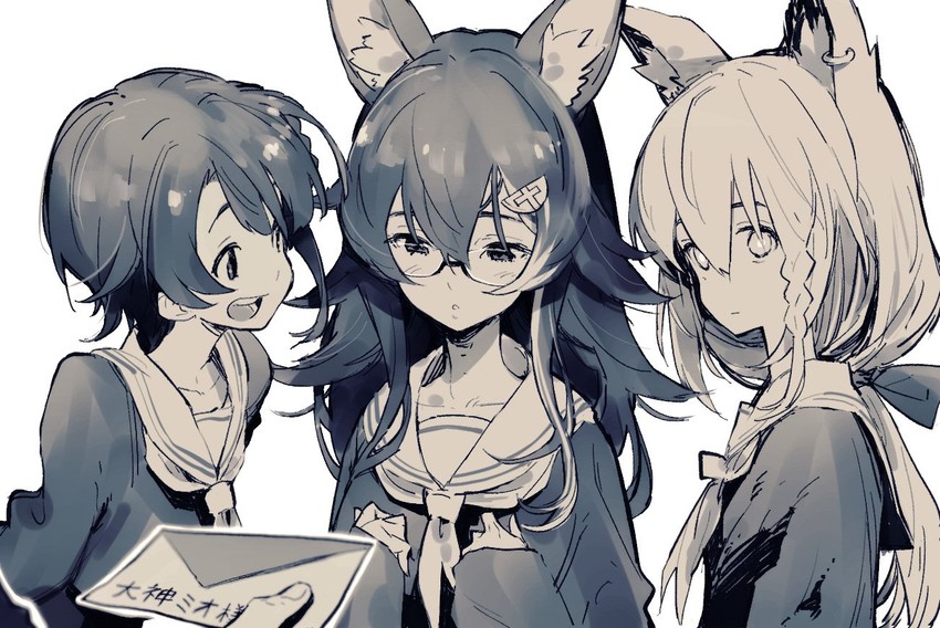 shirakami fubuki, ookami mio, and oozora subaru (hololive) drawn by tamo_(gaikogaigaiko)