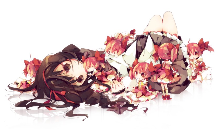 akemi homura, kaname madoka, and kyubey (mahou shoujo madoka magica) drawn by ana_(rznuscrf)