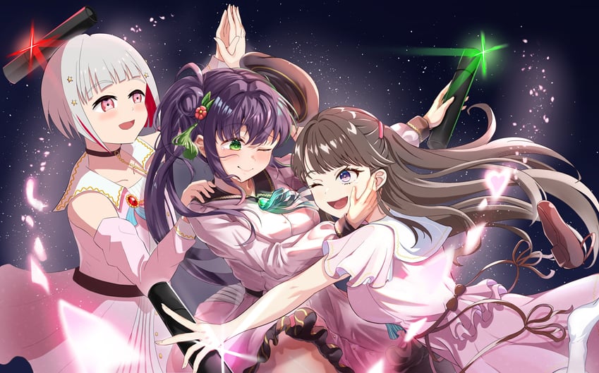 fujishima megumi, otomune kozue, and yugiri tsuzuri (love live! and 1 more) drawn by ixianim