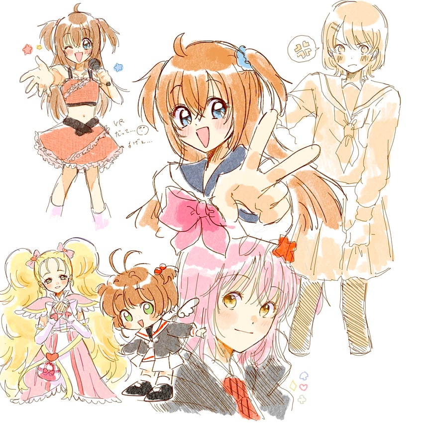 kinomoto sakura, hinamori amu, kujou hikari, shiny luminous, and momobami kirari (precure and 5 more) drawn by m._(pixiv_80827757)