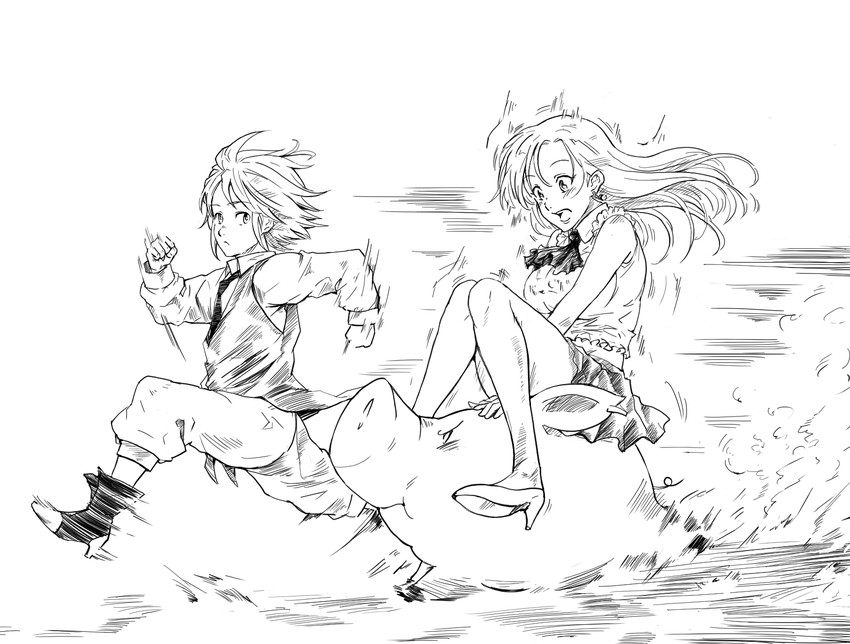 elizabeth liones, meliodas, and hawk (nanatsu no taizai) drawn by takasakiyama_monmon