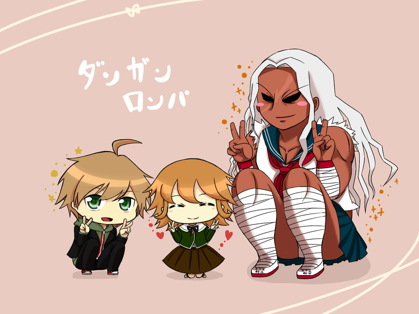 naegi makoto, fujisaki chihiro, and ogami sakura (danganronpa and 1 more) drawn by seika1818
