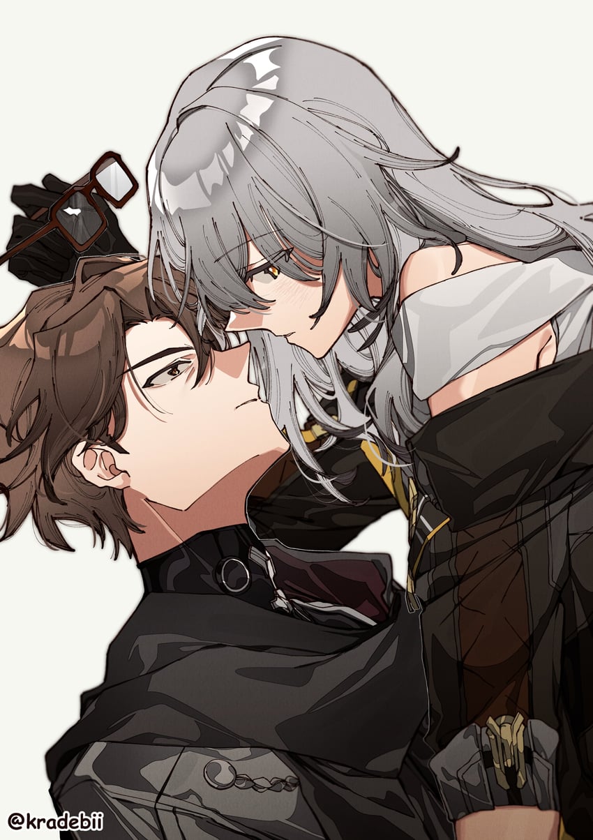 trailblazer, stelle, and welt yang (honkai and 1 more) drawn by kradebii