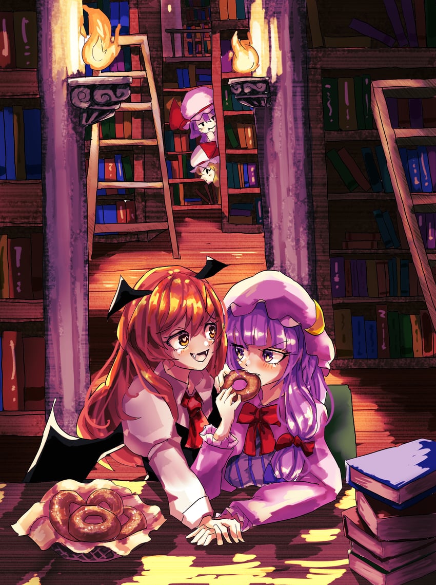 remilia scarlet, flandre scarlet, patchouli knowledge, and koakuma (touhou) drawn by dos5